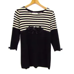 スーパービューティ ニットワンピース 長袖 ウール混 トップス 白 黒 レディース 40サイズ ホワイト×ブラック Super Beauty 【中古】