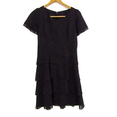 マギー ワンピース 半袖 ティアード ブランド トップス 日本製 黒 白 レディース 38サイズ ホワイト×ブラック MAGGY PLATINE 【中古】