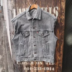 80's Vintage USA製【LEVI'S】ビンテージ リーバイス 70507 ブラックデニムジャケット カットオフ ベスト ハーレー ワッペン Gジャン サード 3rd 4th◆size:US-M