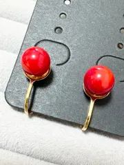 赤珊瑚（レッドコーラル）8mm ラウンドイヤリング