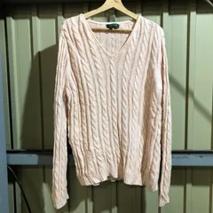 1234 LAULEN RALPH LAUREN セーター ピンク 2XL ローレンラルフローレン ニット ケーブル編み コットン 古着卸 アメリカ仕入