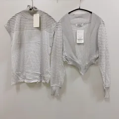 OG35 タグ付き space. アンサンブル ノースリーブ 長袖 ボレロ グレー ラメ 薄手 トップス レディース Lサイズ