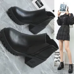 サイドゴアブーツレディース 太ヒール ショートブーツ サイドゴアブーツ 秋冬新作 ハイヒール 歩きやすい 美脚 シンプル ブーティーヒール高7cm225588