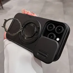 【ブラック】アイフォンケース iPhone17 / 16 / 15 / 14 / 13 / 12 / 11 ケース 360度回転スタンド 携帯ケース レンズ保護 iPhone17Pro 17ProMax ケース 耐衝撃 スライド式 カメラカバー