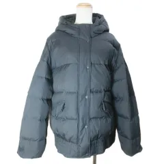 ギャップ GAP 22AW ダウンジャケット ジップアップ フード ラバーワッペン ワンポイント L 紺 ネイビー /X