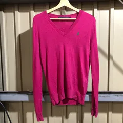 1235 RALPH LAUREN  SPORT セーター ピンク M ラルフローレンスポーツ ニット ワンポイント 刺繍ロゴ ポロポニー ウール 古着卸 アメリカ仕入