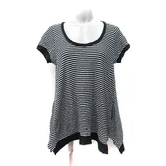 ダナキャランニューヨーク DKNY チュニック カットソー ボーダー 半袖 M 黒 ブラック 白 ホワイト /YI