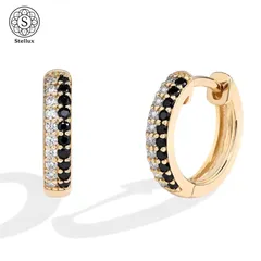 【耳元を飾る2色の美配色】ブラック×ホワイトのモアサナイトフープピアス／GRA証明書付／ゴールド・シルバー選択可／上品で高見えの新定番／S925