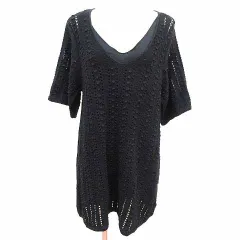 ザラ ZARA ワンピース ミニ 透かし編み 五分袖 S 黒 ブラック /YK