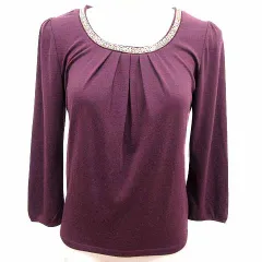 スープ SOUP ニット カットソー ビーズ 長袖 9 M 赤 ワインレッド /YK ●RY