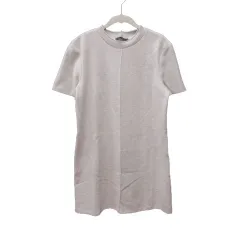 ザラ ZARA ニットワンピース ひざ丈 半袖 M ピンクベージュ /MS