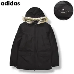 【美品】 アディダス adidas フードファー 中綿入り ナイロンジャケット ウィンドブレーカー マウンテンパーカー スポーツミックス ストリート テック系 L ブラック メンズ