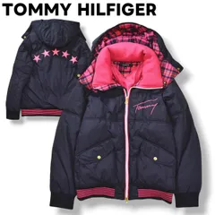 トミーヒルフィガー TOMMY HILFIGER 刺繍ロゴ フード付き 中綿 ジャケット 星デザイン ストリート カジュアル アウター ブルゾン M ネイビー レディース ♪