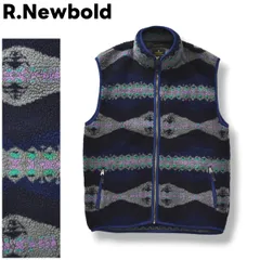 アールニューボールド R.Newbold ボア フリース ベスト ジップアップ ジャンパー XL ノルディック柄 マルチカラー デザイナー ブリティッシュ アウトドア カジュアル ウェア タウンユース レジャー メンズ