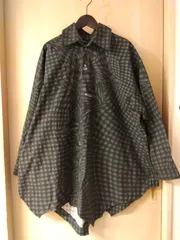 M24　JNBY　ジェイエヌビーワイ【美品】センソユニコ　チェック柄プリントアシンメトリーデザインシャツ　コットン100％　歪みシャツ柄　マツオインターナショナル　大人おしゃれ　モード系　ゆったりデザイン　長め丈シャツ　スキッパーシャツ　チュニック丈