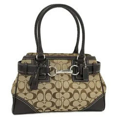 COACH ハンドバッグ シグネチャー レザー キャンバス ベージュ ダークブラウン系