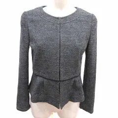 組曲 クミキョク KUMIKYOKU ノーカラージャケット ペプラム 背抜き ウール 2 M チャコールグレー /YK