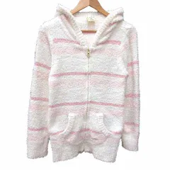 ジェラートピケ gelato pique ルームウェア パーカー ジップアップ ボーダー 長袖 F ピンク 白 ホワイト /YK