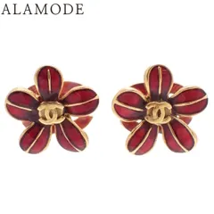 CHANEL(シャネル) ココマーク フラワー ピアス メタル(GP) ピアス アクセサリー ジュエリー リバーシブル 花モチーフ ゴールド金 レッド赤 レディース 40802170122【中古】【アラモード】