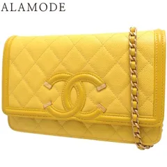 CHANEL(シャネル) マトラッセ CCフィリグリー チェーンウォレット ロングウォレット ショルダーバッグ 肩掛け 斜め掛け ミニバッグ キャビアスキン イエロー黄 マットゴールド金具 A84451 レディース 40802173113【中古】【アラモード】