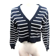 ザラ ZARA ニット カーディガン ショート丈 ボーダー 長袖 S 紺 ネイビー /AU