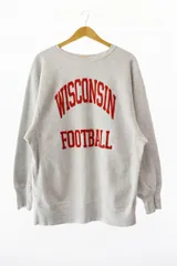 チャンピオン CHAMPION 90s USA製 Reverse Weave Sweatshirt WISCONSIN FOOTBALL ヴィンテージ リバースウィーブ 2段プリント スウェット トレーナー XL 灰 250517