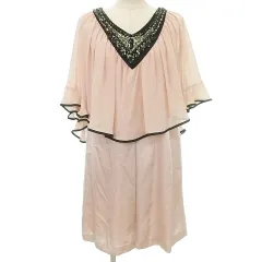 プチプードル Petit Poudre シフォン ビジュー ワンピース Vネック 重ね着風 ドレス F ピンク