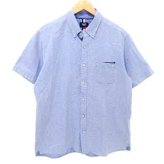 ビームスハート BEAMS HEART 麻混 ボタンダウン シャツ 半袖 XLサイズ 青 ブルー ■GY61 A1217
