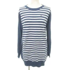 アーノルドパーマー Arnold Palmer ボーダー ニット チュニック 長袖 クルーネック 薄手 3 約Lサイズ 紺 ネイビー ■GY61