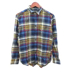 ユニクロ UNIQLO ネルシャツ チェック 長袖 S 紺 ネイビー ベージュ /MN ●RY