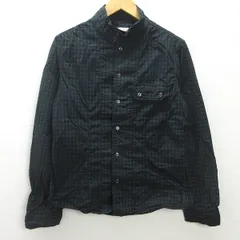 G■ビームス/BEAMS 長袖バンドカラー長袖シャツ/チェック柄【L】緑紺/men's/102【中古】■