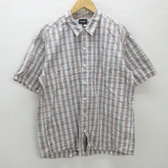 G■ビームス/BEAMS 半袖シャツ/チェック柄【XL】茶灰/men's/107【中古】■