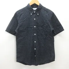 G■ユナイテッドアローズ/UNITED ARROWS  GLR 半袖BDシャツ/シアサッカー ギンガムチェック【L】黒灰/men's/108【中古】■