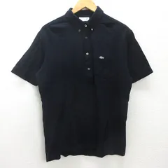 H■銀ワニ■ラコステ/LACOSTE SLIM FIT 鹿の子地 半袖BDポロシャツ【US L】紺/MENS■76【中古】