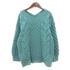 アズールバイマウジー AZUL by moussy ニット セーター Vネック 長袖 ケーブル M 緑 グリーン /MN