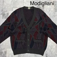 Modigliani モディリアーニ ウール ニット カーディガン Vネック 羽織り 幾何学模様 ダークグレー サイズL 玉FS1874