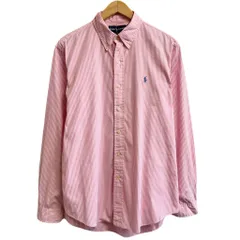 Ralph Lauren ラルフローレン CUSTOM FIT ボタンダウンシャツ コットンシャツ ストライプ 長袖シャツ ワンポイントロゴ 刺繍 ピンク×白 Lサイズ No.L800
