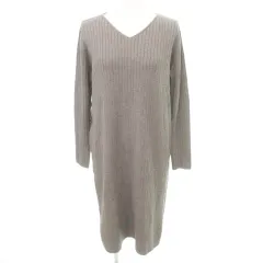 ユナイテッドアローズ UNITED ARROWS 美品 closet story クローゼット ストーリー ニット ワンピース 長袖 ひざ丈 無地 Vネック 薄手 約Lサイズ グレー ■YHS7