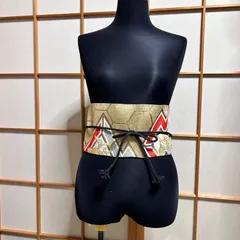 和洋折衷リメイク帯| リバーシブル帯　サッシュベルト　帯ベルト 亀甲文×花柄 A