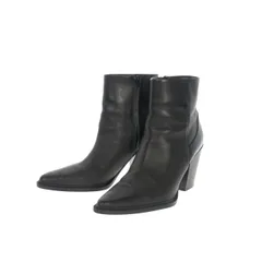 ザラ ZARA サイドジップ レザーショートブーツ ヒール 靴 40 26.0cm ブラック 黒