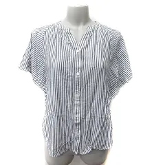 グローバルワーク GLOBAL WORK シャツ ブラウス ストライプ 半袖 S 黒 ブラック 白 ホワイト /YI