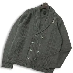 Karl Kani カールカナイ 秋冬 ウール混★ ケーブル編み ダブル ニット カーディガン Sz.L メンズ 灰 グレー