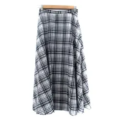 アンタイトル UNTITLED フレアスカート ロング丈 マキシ丈 チェック柄 XXS オフホワイト 黒 ブラック /HO6