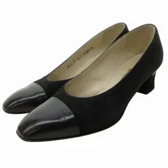 バリー BALLY パンプス スクエアトゥ チャンキーヒール スエード 切替 4.5 黒 ブラック /OU IBO73