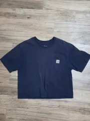 ヴィンテージ カーハート オリジナル クロップド半袖Tシャツ ワークウェア ネイビー