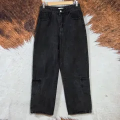 ヴィンテージ ブラックデニム 裾 ポケット ワイド デニム パンツ