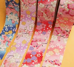 和柄ファブリックリボン裏地加工(梅4色)　4cm/5yard