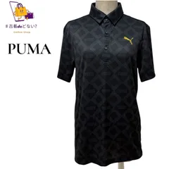プーマ PUMA ゴルフウェア ポロシャツ 半袖 総柄 ロゴプリント モノグラム ブラック 黒 イエロー ゴールド メンズ レディース ユニセックス スポーツ トレーニング ウェア ストレッチ 速乾 ドライ スポーツウェア Sサイズ