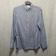 ラコステ メンズ スリムフィット リネン チェック カラ 長袖 シャツ M
