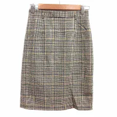 ジャスグリッティー JUSGLITTY タイトスカート ひざ丈 グレンチェック ウール 1 S グレージュ 黒 ブラック /YK